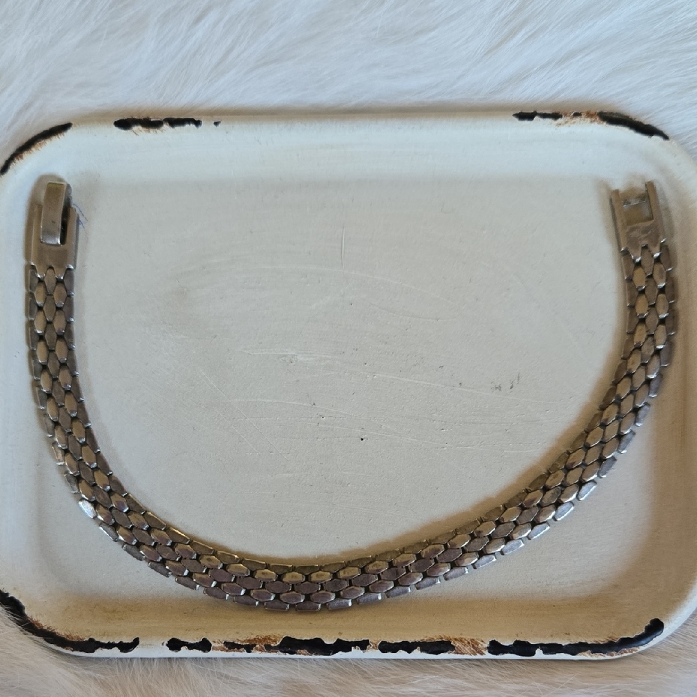 B-010-Vintage 7" Silver Tone Link Bracelet